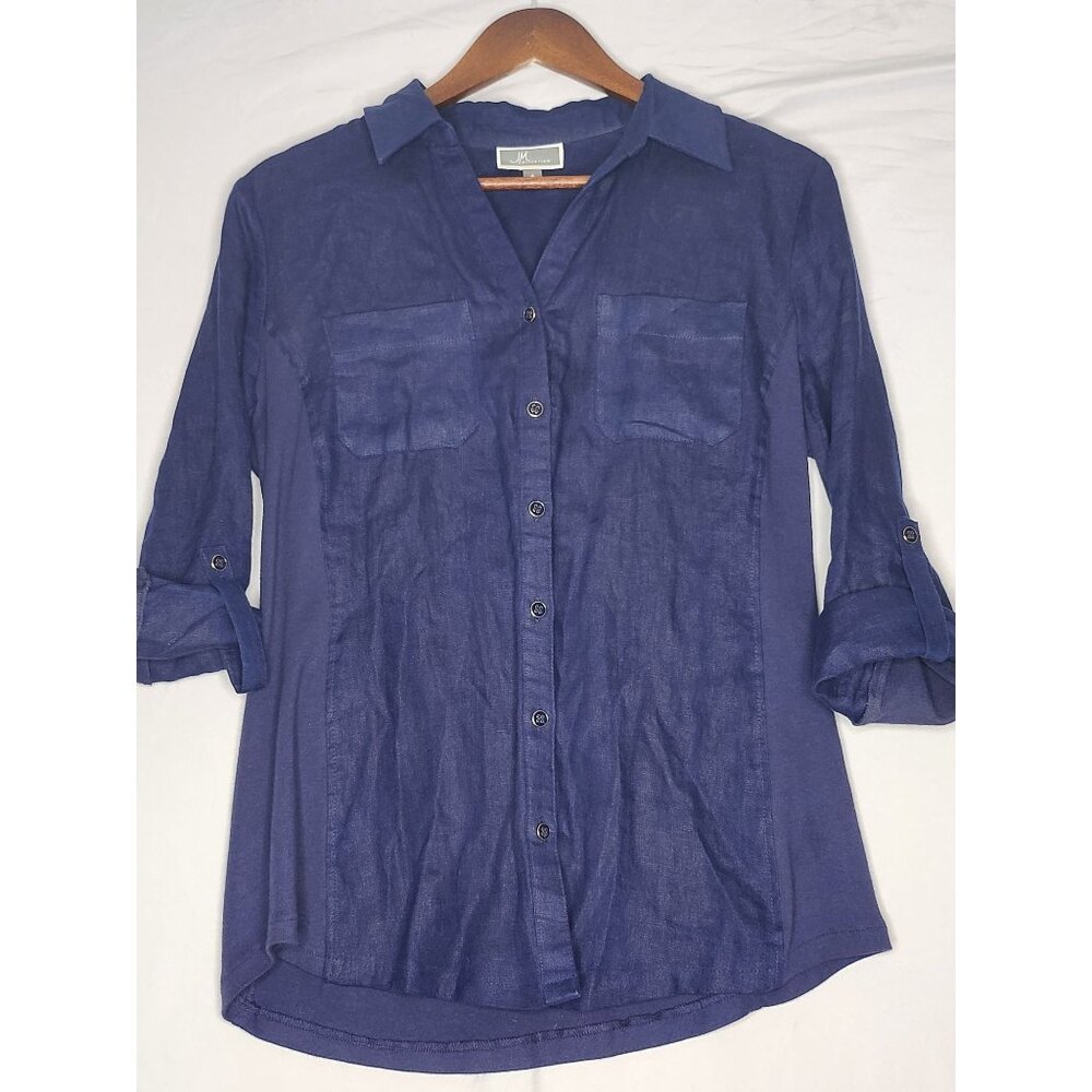 JM Collection Tunic Button Down Linen/Cotton‎ Roll Tap Sleeve Relaxed Fit Size 4